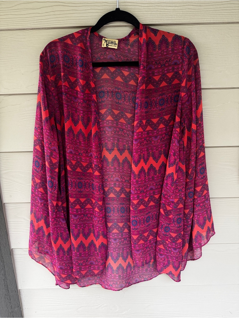 Kimono Cardigan size small Pink/Coral Pattern Open-Front Lightweight